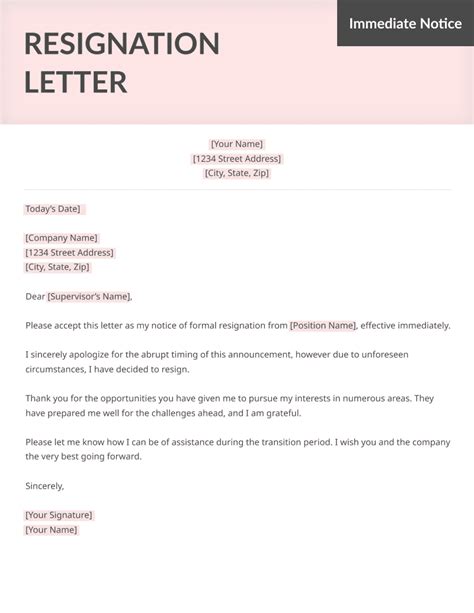 Resignation Letter Effective Immediately Resignation Letter Sample My