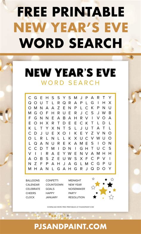Free Printable New Years Eve Word Search Pjs And Paint