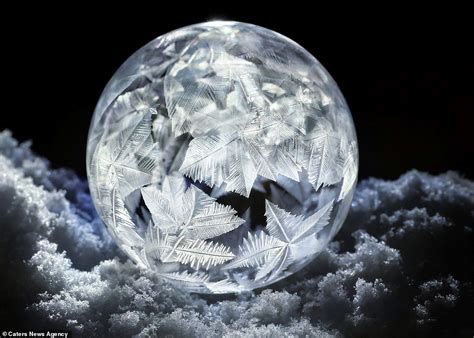 Mesmerising Beauty Of Ice Patterns Formed Inside Soap Bubbles Frozen
