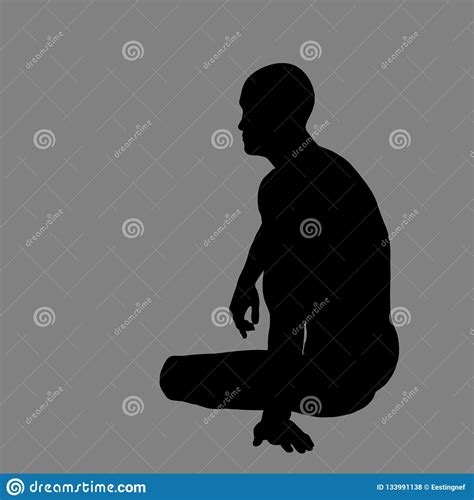 Man Sitting On The Ground. Vector Silhouette Illustration Stock Vector ...