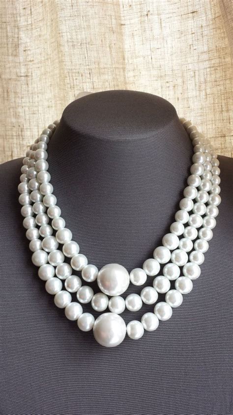 Multilayer Large Pearl Statement Necklace Chunky Bridal Etsy Three