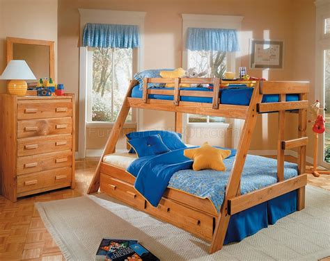 Kids and teens furniture online and in stores. Honey Pine Finish Contemporary Kids Twin/Full Bunk Bed
