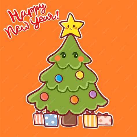 Feliz Navidad Año Nuevo Dibujos Animados Chibi Veator 1 Vector Premium