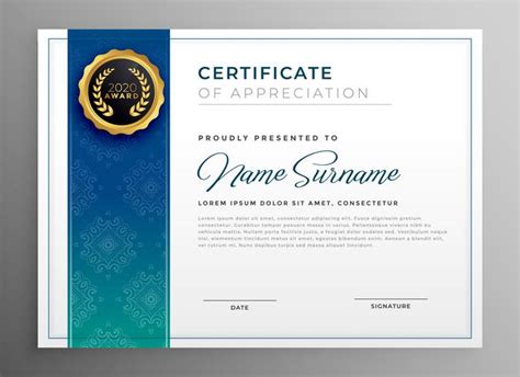 Elegant Blue Certificate Of Appreciation Template Download Free