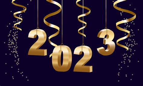 Happy New Year 2023 Hanging Golden 3d Numbers With Ribbons And