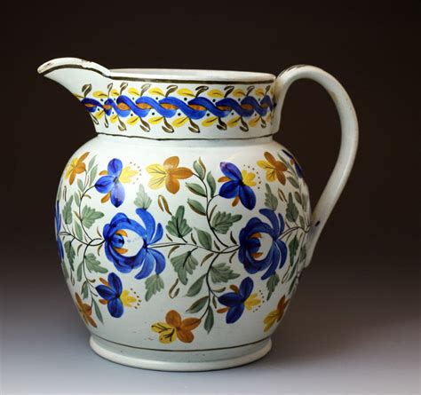 Antique English pottery Prattware pottery pitcher Staffordshire or ...