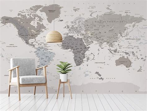 Amazon Com Murwall Map Wallpaper Monochrome World Map Wall Mural My