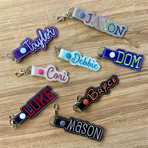 Name Keychain Embroidered Name Keychain Personalized Name Etsy