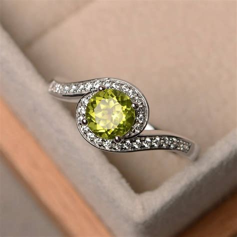 Green Peridot Ring Peridot Engagement Ring Proposal Ring Etsy