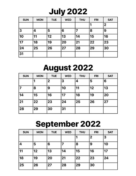 June And July 2022 Calendar