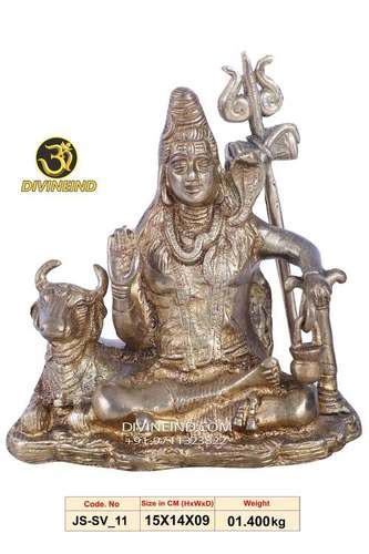 Rust Proof Handmade Lord Shiva Seated With Nandi Brass Statue With 140 Kg Weight And Laker Gold