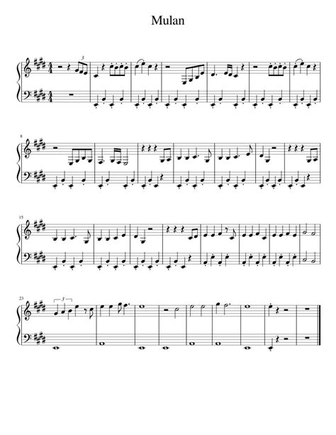 Mulan Sheet Music For Piano Solo Easy