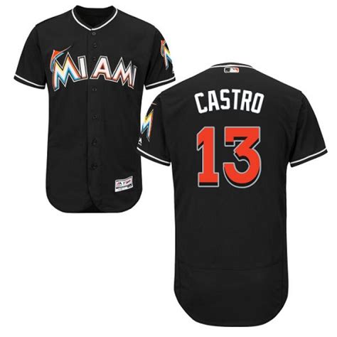 Mens Majestic Miami Marlins 13 Starlin Castro Black Alternate Flex Base Authentic Collection