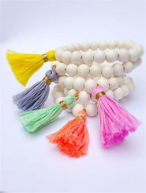 Tassel Bracelet With Wood Beads And Colored Tassel Etsy Jewelry