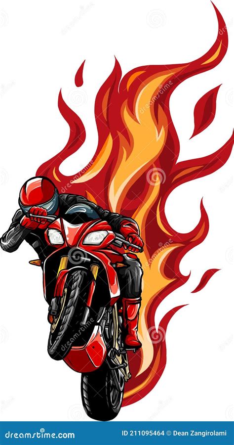 Motorcycle Racing With Fire Vector Illustration Design Stock Vector