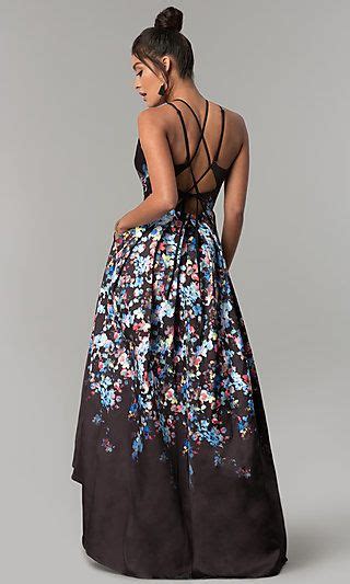 Corset Open Back High Low Floral Print Prom Dress Floral Print Prom