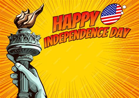 Premium Vector Hand Of The Statue Of Liberty Independence Day Comic Book Cover Template On