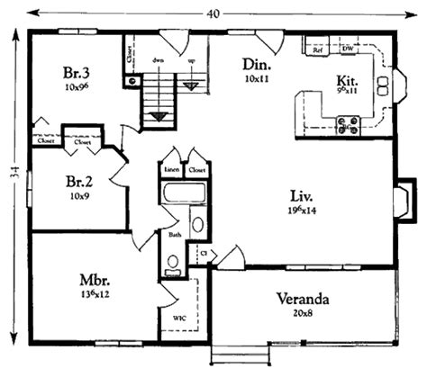 1200 square feet (111 square meter) (133 square yards) 2 bedroom one floor house. Cottage Style House Plan - 3 Beds 1 Baths 1200 Sq/Ft Plan ...