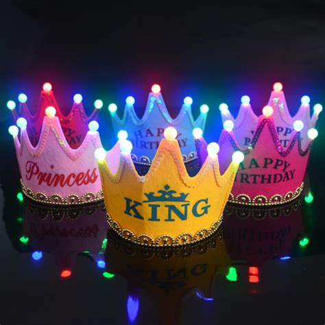 Led Crown Birthday Hat Glowing Happy Birthday Princess King Headband