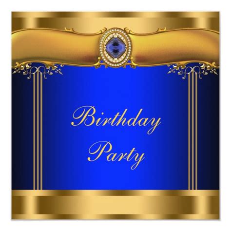 Elegant Royal Blue And Gold Birthday Party Invitation