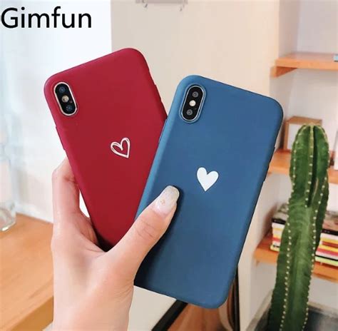 Gimfun Korea Simple Love Heart Phone Case For Iphone Xs Max Xr Wine Red