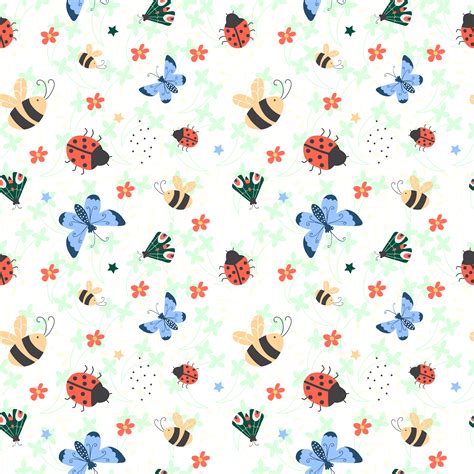 Seamless Pattern With Colorful Butterfliesladybug Bee And Beetle