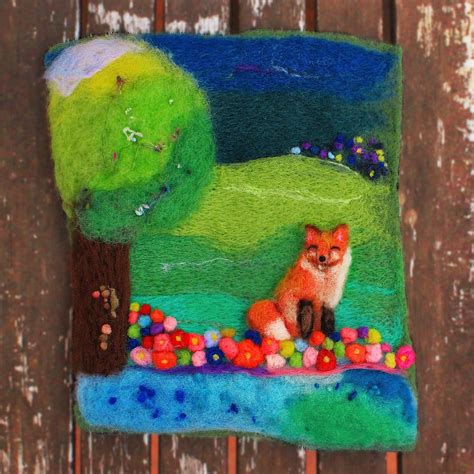 Wool Painting Whimsical Art Needle Felted Art Fox Fiber Etsy