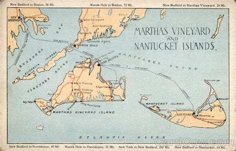 Map Of Marthas Vineyard And Nantucket Islands Maps Postcard