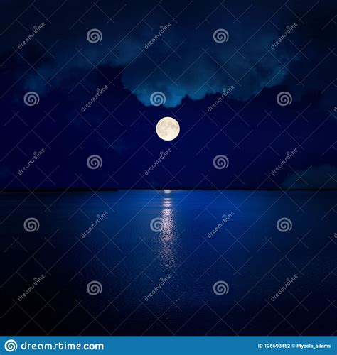 Full Moon In Clouds Over Water Stock Photo Image Of Astrology Calm