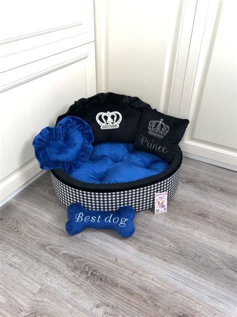 Black And Navy Luxury Dog Bed Personalized Prince Dog Bed Etsy