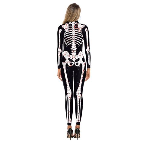 Womens X Ray Skeleton Catsuit Costume Jumpsuit Pkaway
