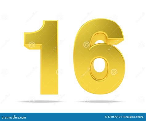 Gold Metal Number 16 Sixteen Isolated On White Background 3d Rendering