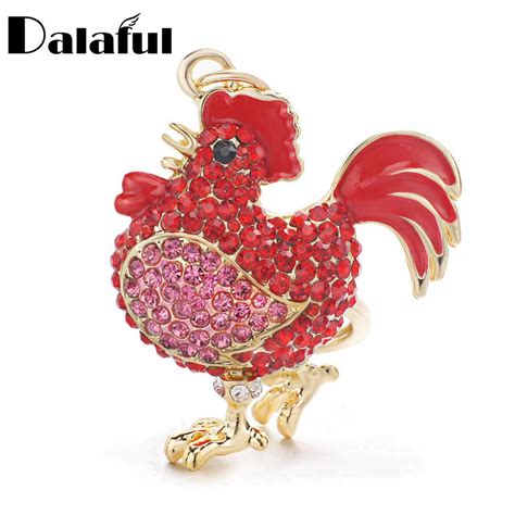 2020 New Fashion Cock Luxury Rooster Chicken Keychains Crystal Trinket Key Ring Chains Holder