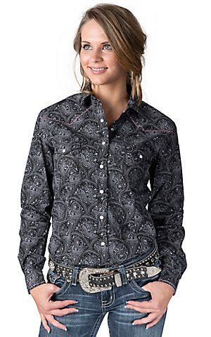 Rough Stock Women S Black With Pale Pink Paisley Print Long Sleeve