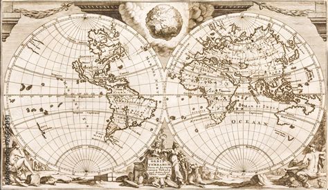 Foto Wall Mural Antique World Map Of The 18th Century Old Paper