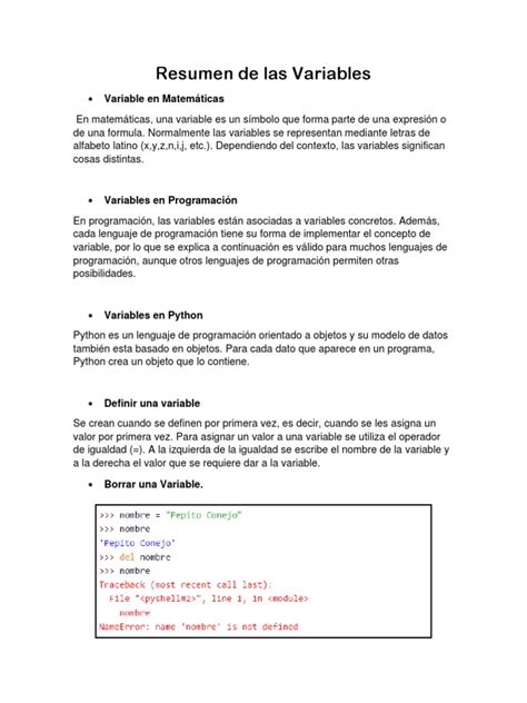 Resumen De Variables Pdf Lenguaje De Programación Variable