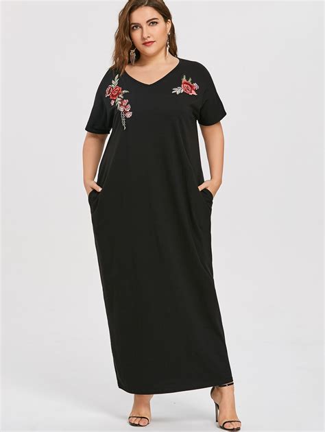 buy wipalo plus size 5xl embroidered long tee dress women casual short sleeves