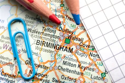 Birmingham City Of Great Britain In The Center Of The Geographic Map