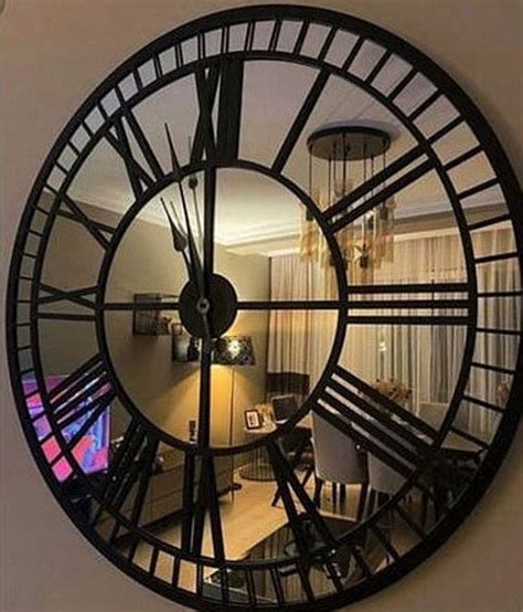 Real Mirror Wall Clock Extra Large Wall Clock Black Color Etsy