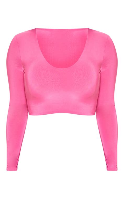 Seconde Peau Crop Top Rose Flashy Col En V Prettylittlething Fr