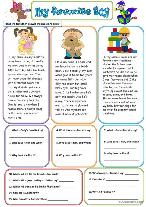 my favorite toy english esl worksheets pdf and doc