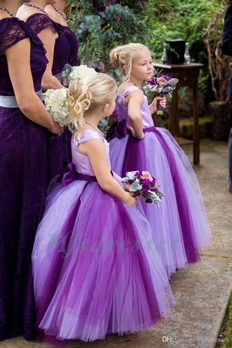 New 2018 Pretty Purple Flower Girl Dresses Floor Length Ball Gown Child