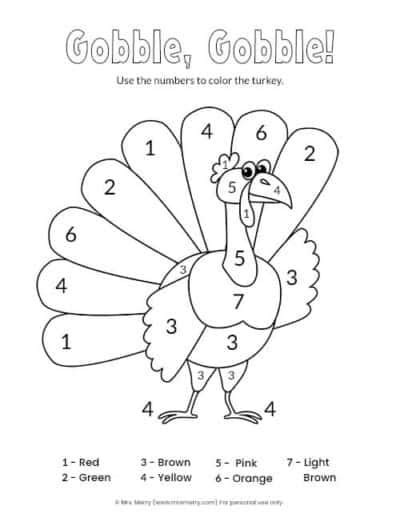 Color By Number Turkey Printable Mrs Merry