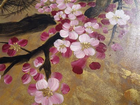 Japan Art Cherry Blossom And Love Birds Japanese Style Triptych