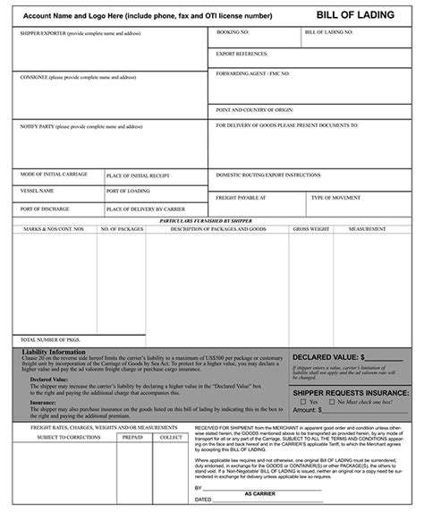 Free Bill Of Lading Form And Templates Basic Guide