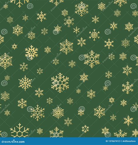 Gold And Green Snowflakes Seamless Christmas Pattern Eps 10 Stock