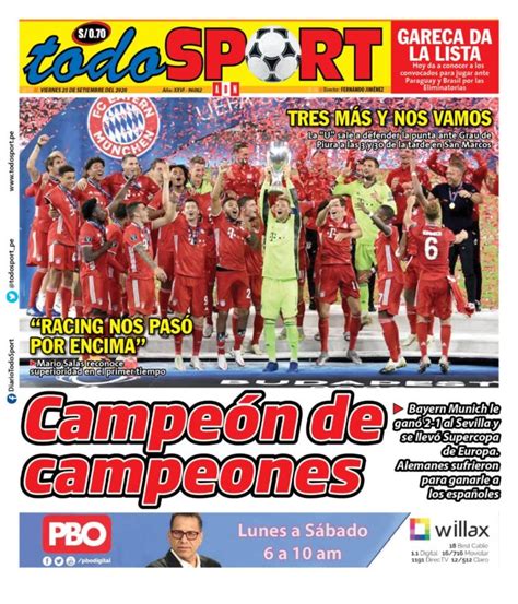 Portada impresa - Diario Todo Sport (25/09/2020) - Todo Sport