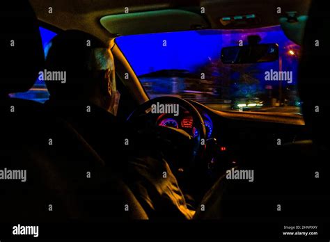 Interior Driving Car Night Scene Stock Photo Alamy
