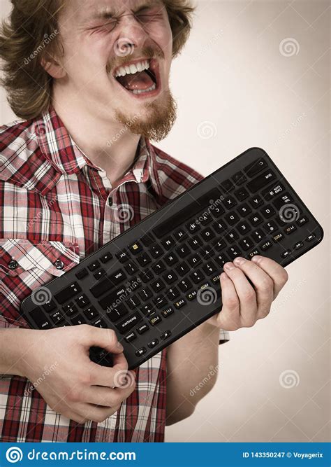 Gamer Man Holding Computer Keyboard Stock Image Image Of Gamer