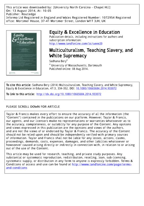 Pdf Multiculturalism Teaching Slavery And White Supremacy